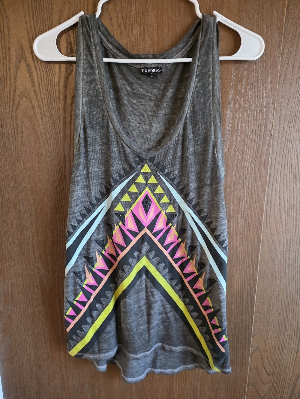 Express Women's Gray Tank Top with Neon Geo Print